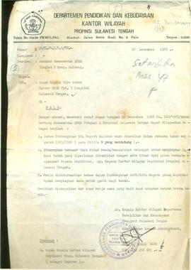 Jawaban memorandum DPRD Tingkat I Provinsi Sulawesi Tengah No. : 99/I.24.I/R.1/1988