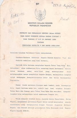 Petunjuk dan pengarahan Mendagri pada rapat GKDH TK I pada tgl 17 s/d 20 Januari 1989 ttg persiap...