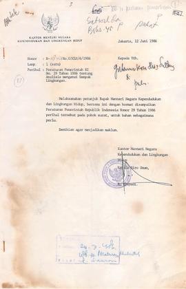 Peraturan Pemerintah RI No. 29 tahun 1986 tentang Analisis mengenai dampak lingkungan   No. : B.1...