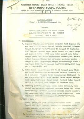 Laporan khusus ttg proses pencalonan dan serah terima jabatan BKDH TK II Banggai periode 198-1990...