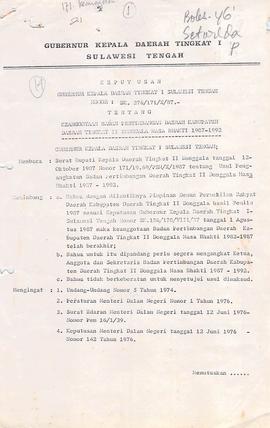 Keanggotaan Badan Pertimbangan Daerah Kabupaten Daerah Tk II Donggala masa Bakti 1987-1992 No. : ...