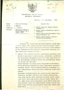 Peraturan Menteri Dalam Negeri No. 3 tahun 1985 ttg tatacara pensertifikatan tanah  No.: 188.32/5...