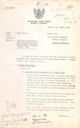 Informasi bahan-bahan yang di ajukan pada Sidang Kabinet terbatas Bidang EKKUIN tgl 4/3/1987 No. ...