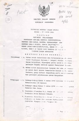 Intruksi Menteri Dalam Negeri ttg petunjuk pelaksanaan keputusan bersama Menteri Perindustrian, M...