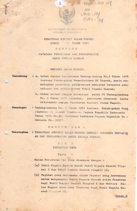Permendagri ttg Pencalonan dan Pengangkatan Wakil kepala Daerah  No. : 13 Tahun 1974