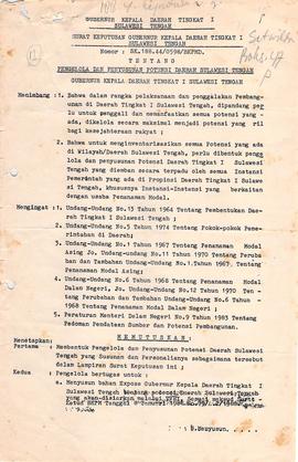 SK GKDH TK I Sulteng ttg pengelolah dan penyusunan potensi daerah Sulteng  No. : SK. 188.44/0598/...