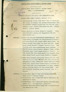 Keputsan GKDH TK I Sulteng tentang penunjukkan pelaksana tugas Walikota Administratif Palu   No.:...
